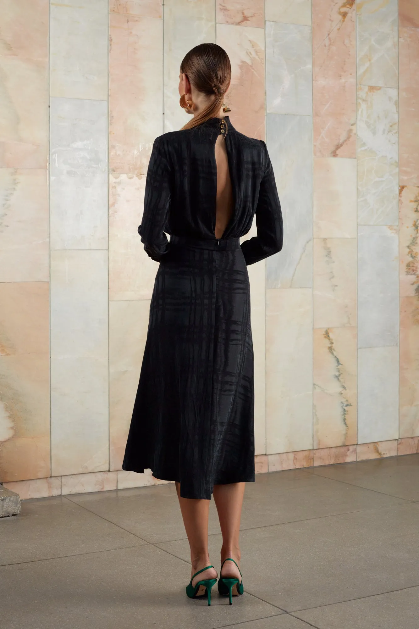 ROMEE black open back turtleneck dress