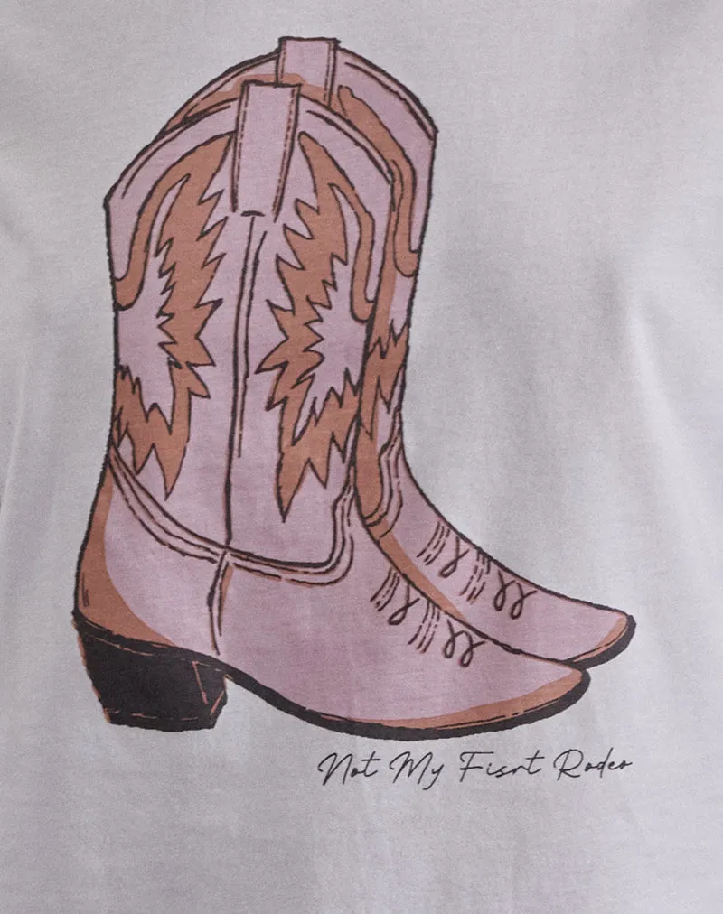 Saki Tee in White with Pink Cowboy Boot Print