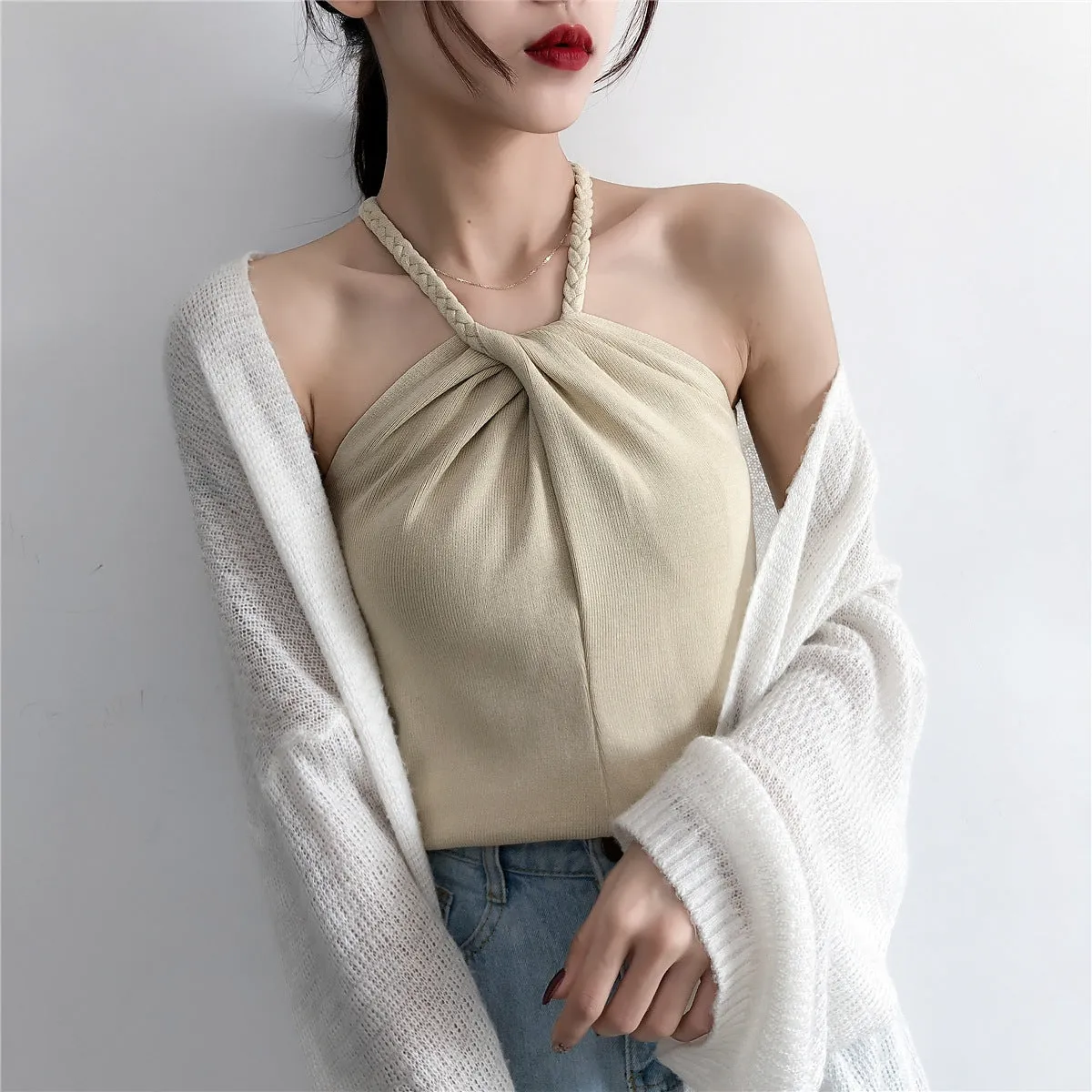 sexy lady Off shoulder Knitted Camisole