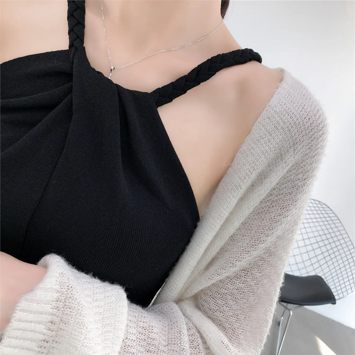 sexy lady Off shoulder Knitted Camisole