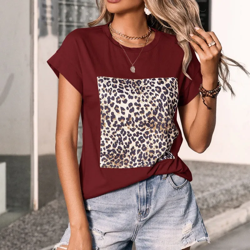 Short-sleeved leopard print T-shirt Ladies