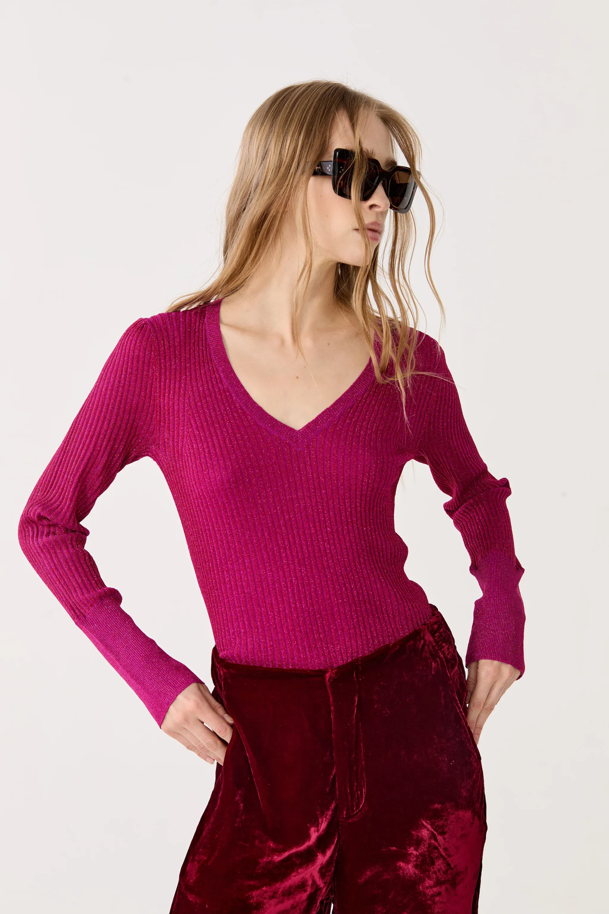 St. Moritz Lurex Knitted Top - Fuchsia