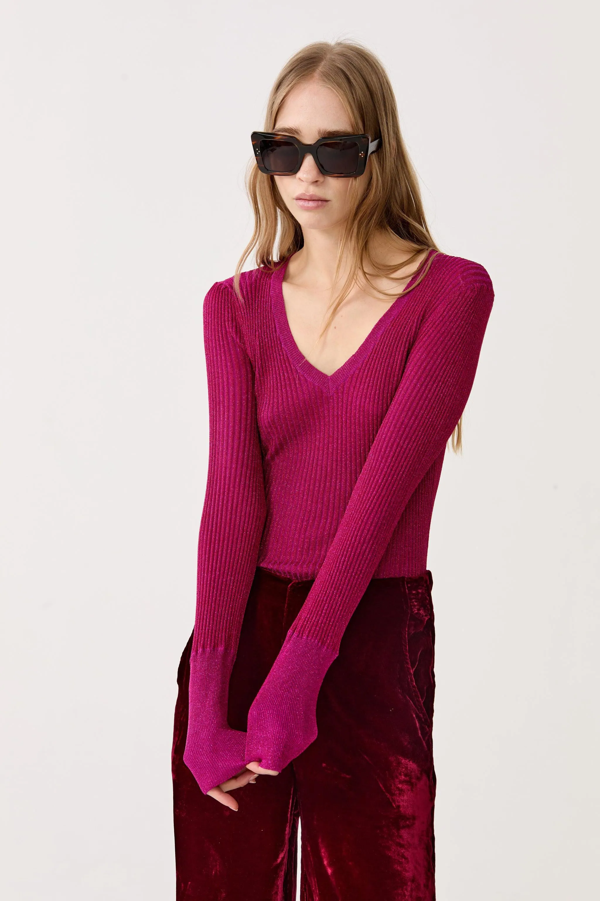 St. Moritz Lurex Knitted Top - Fuchsia