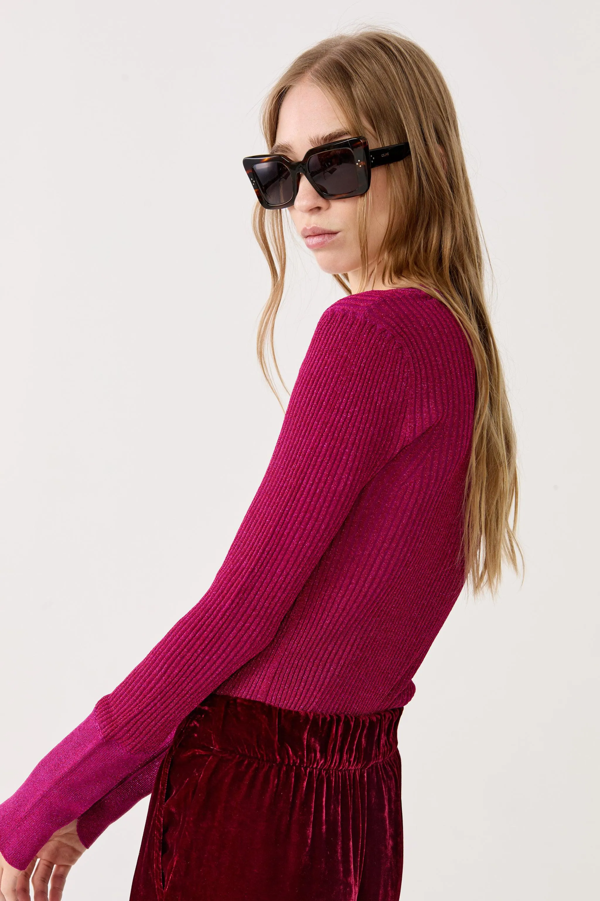 St. Moritz Lurex Knitted Top - Fuchsia