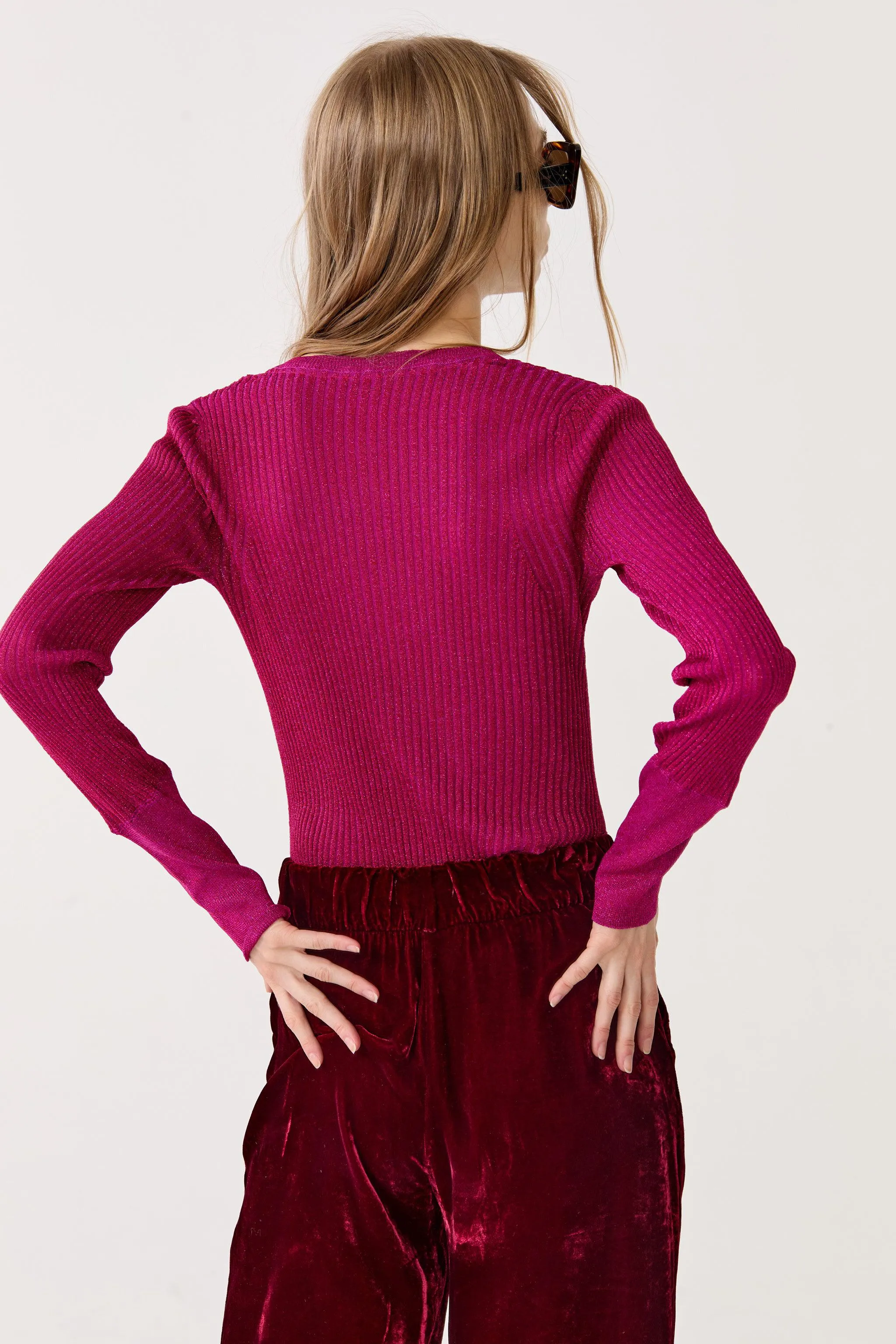 St. Moritz Lurex Knitted Top - Fuchsia