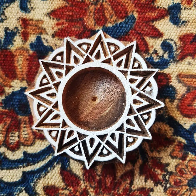 Star Shaped Hand Engraved Wood Block Tealight Holder (Set of 2)