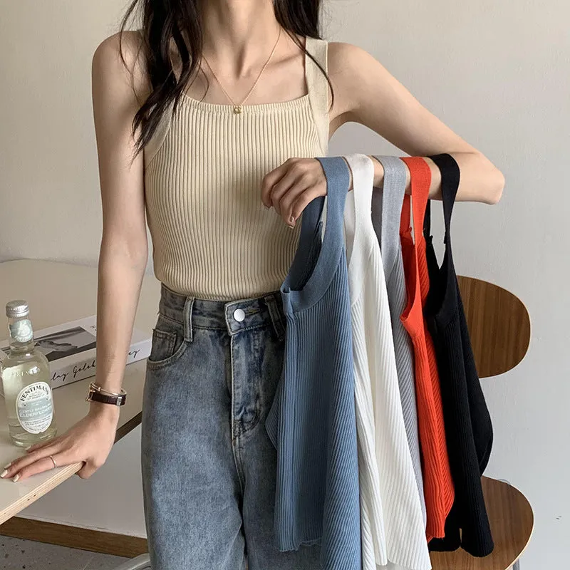 Summer Slim Ice Silk Camisole Women&#039;s Summer Casual Outerwear Solid Color Inner Knitted Bottoming Sleeveless Vest Top