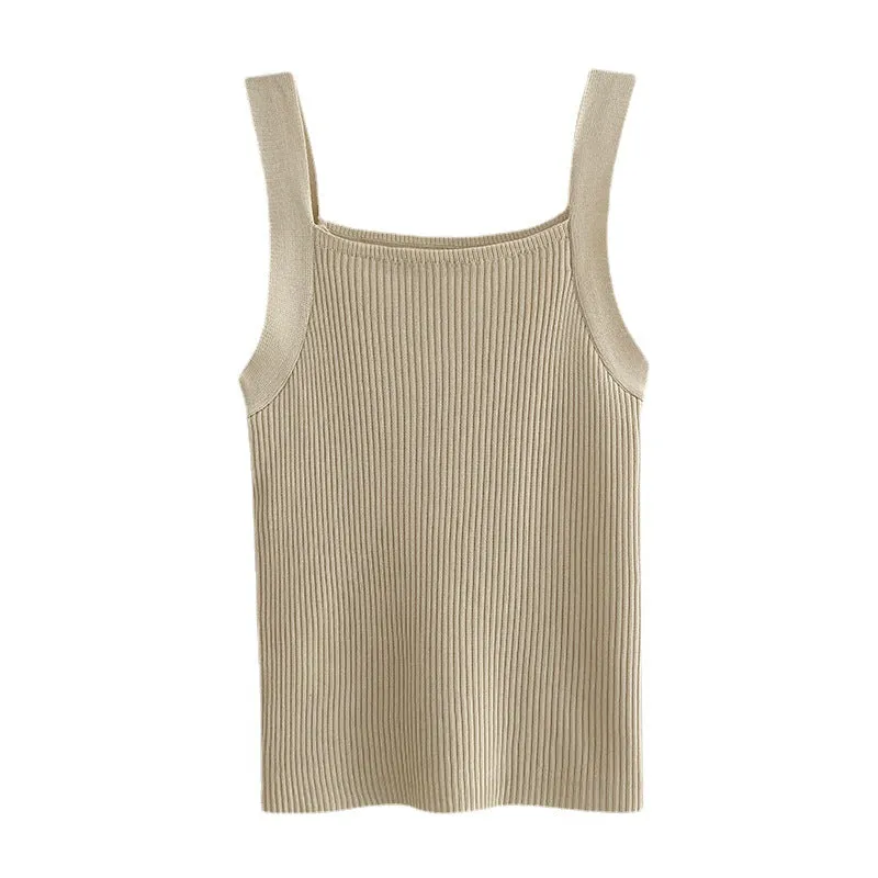 Summer Slim Ice Silk Camisole Women&#039;s Summer Casual Outerwear Solid Color Inner Knitted Bottoming Sleeveless Vest Top