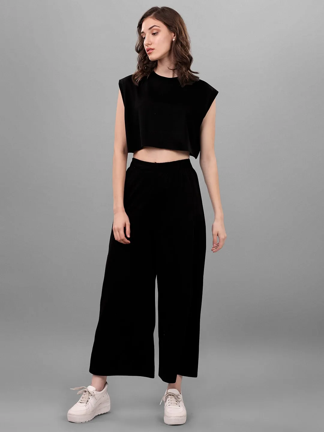 SXV Solid Black Pull-On Plazzo Pants