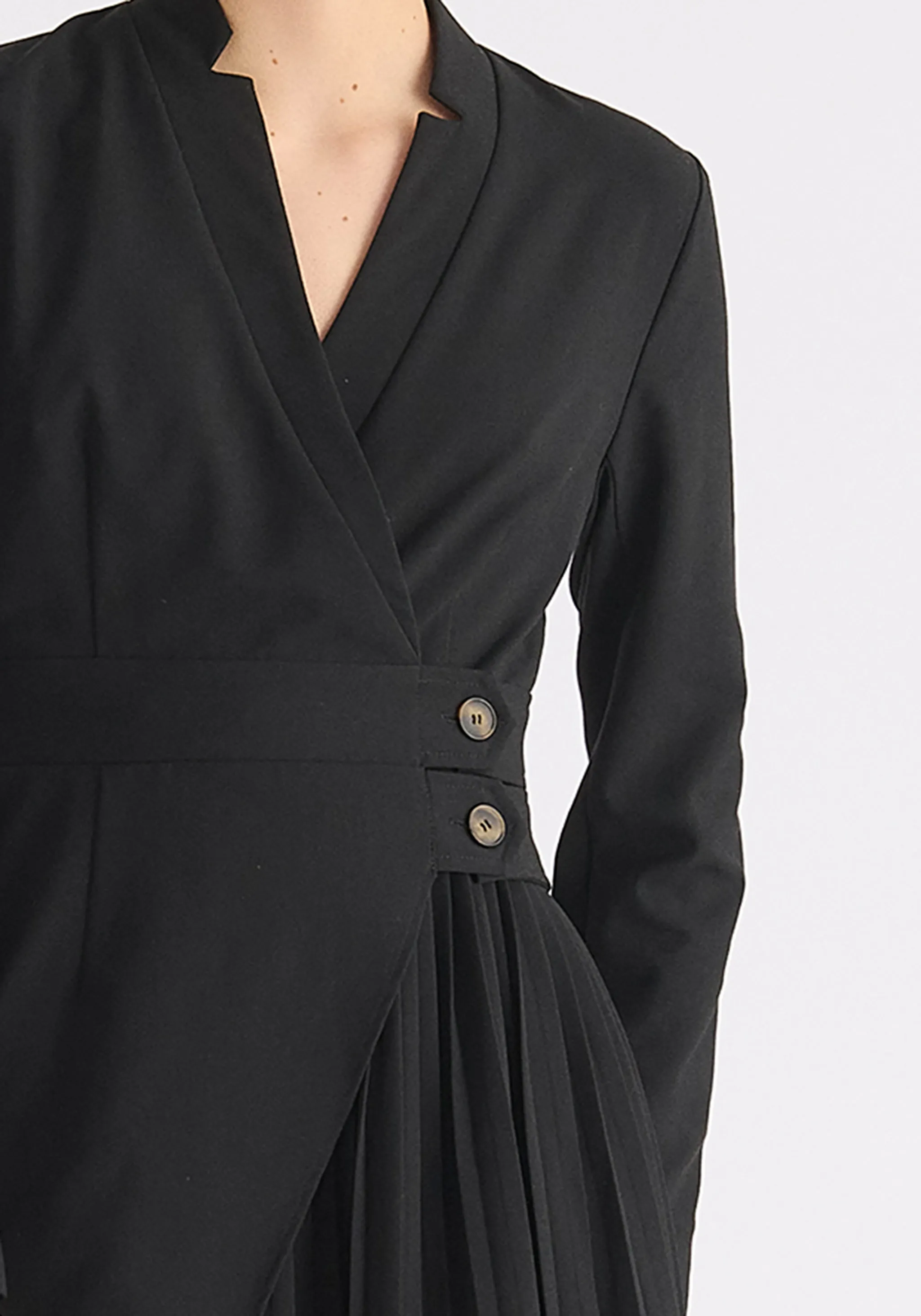 Tailored Blazer Dress with Pleated Skirt