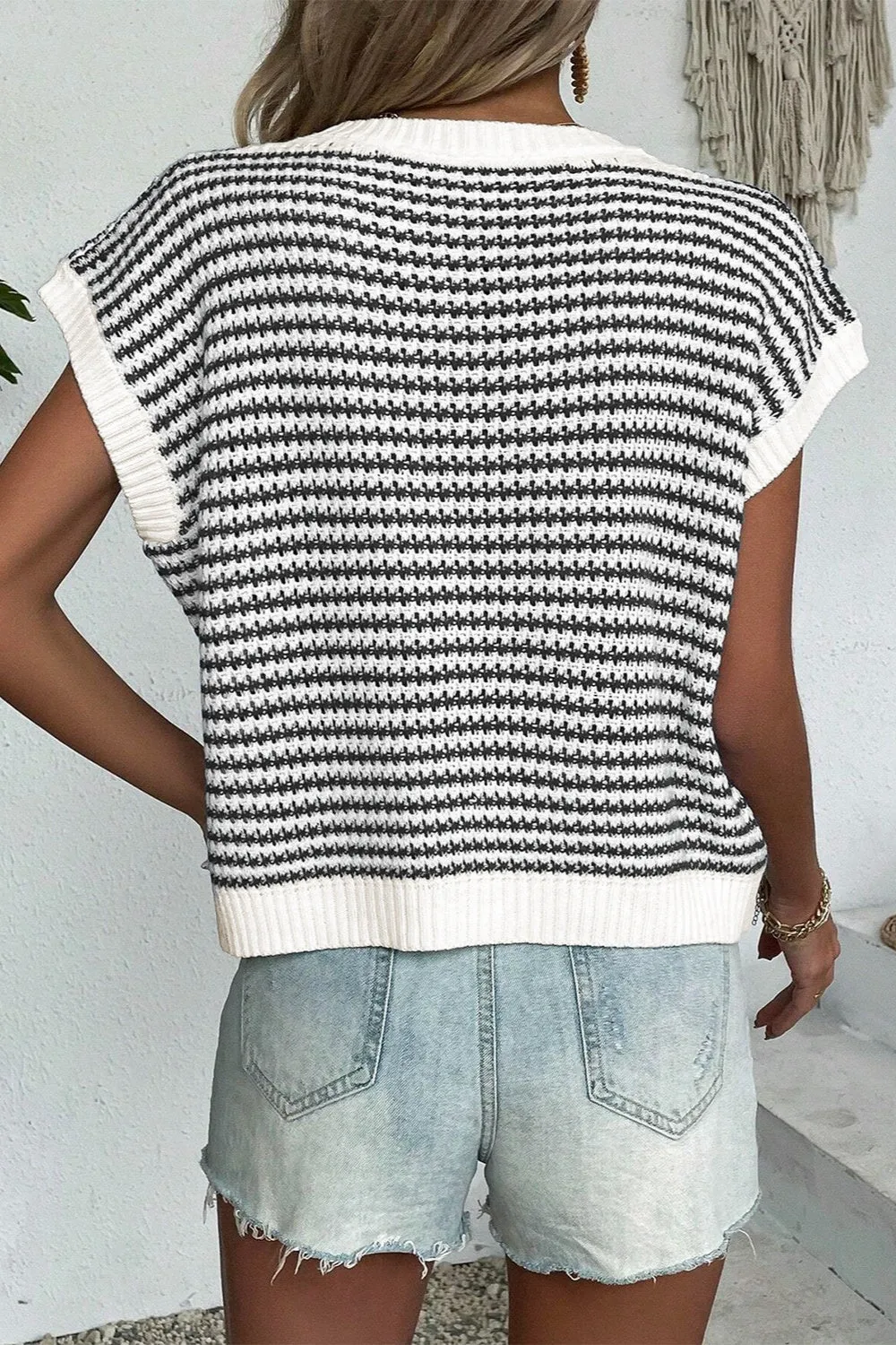 TEEK - Striped Round Neck Sweater Vest