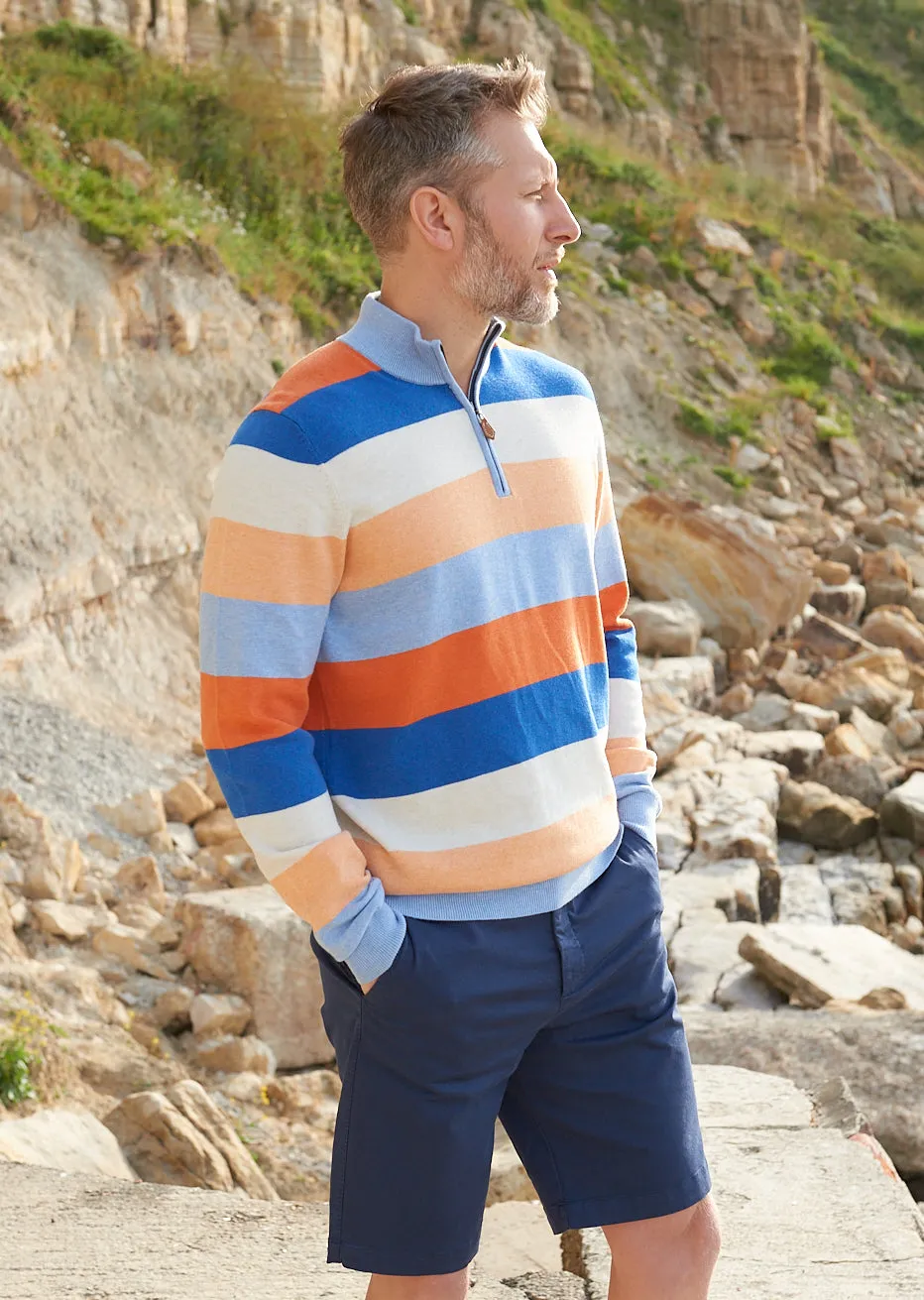 Trowbridge Stripe 1/4 Zip Jumper in Steel Blue