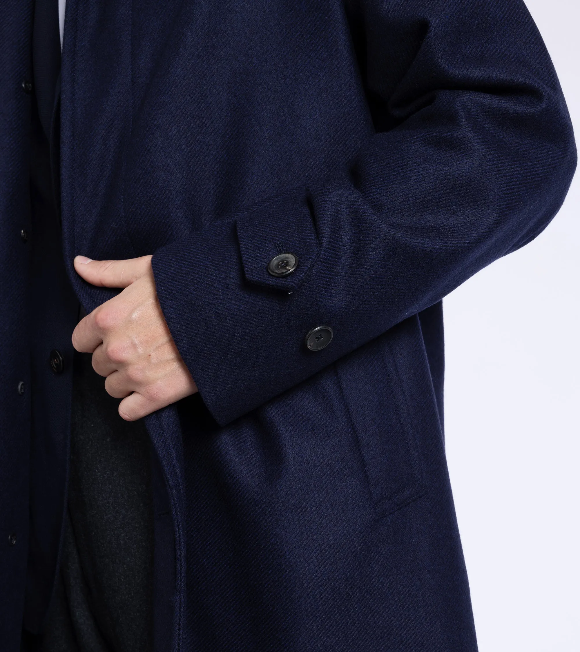 Trunk Devonshire Abraham Moon Plain Weave Wool Overcoat: Navy