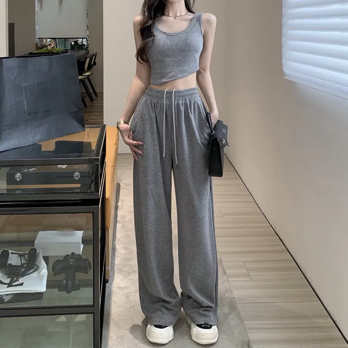 U-Neck Cropped Vest Wide-Leg Knitted Pants Set