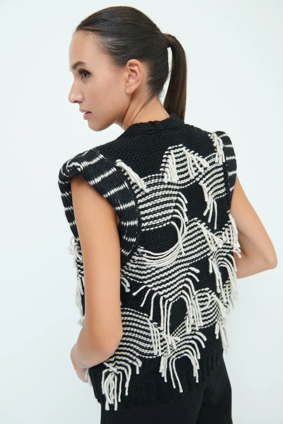 Unique fringe detail knit vest wholesale