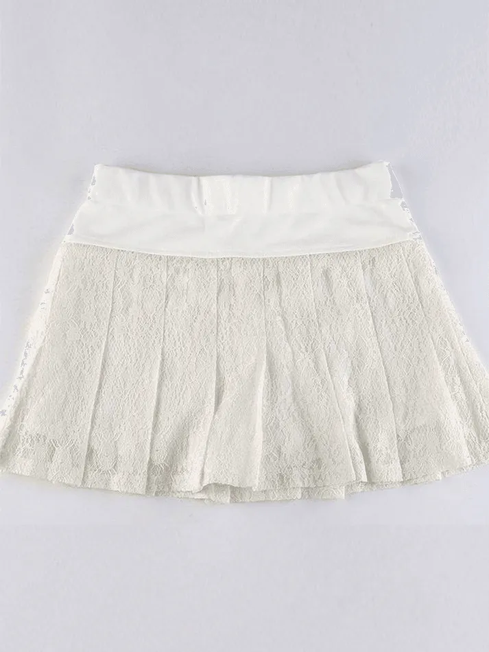 Uniwim A Line Pleated Lace Mini Skirt