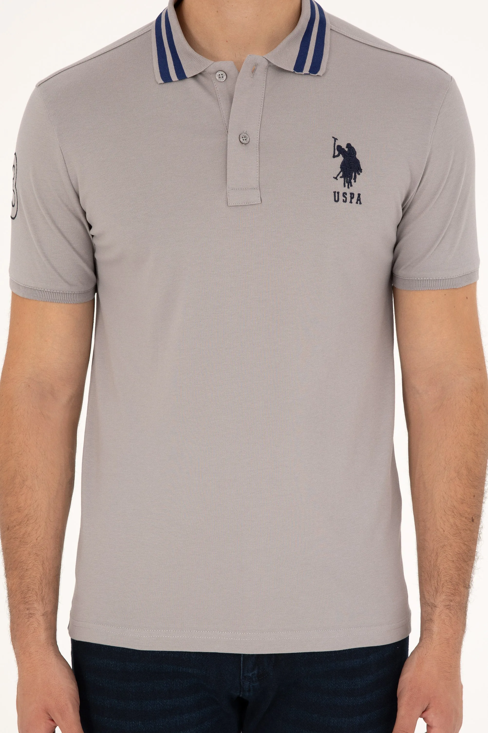 USPA Polo Shirt Men Dark Grey VR080 USPOM223 Big Pony Logo Number 3 US Polo Assn.