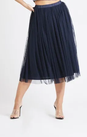 Val Tulle Midi Skirt in Navy