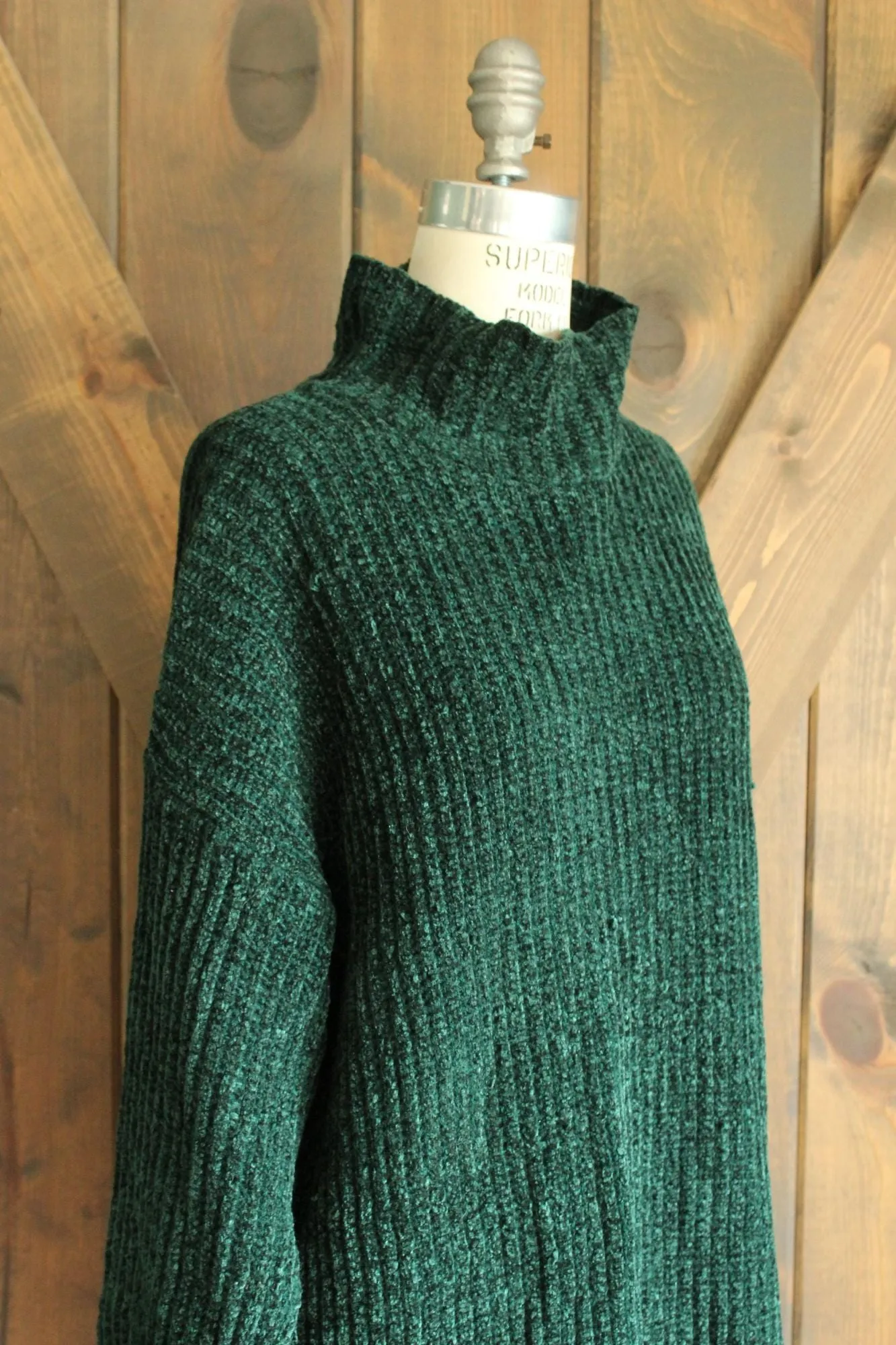 Vintage 1980s Kenzo Paris Green Chenille Turtleneck Sweater