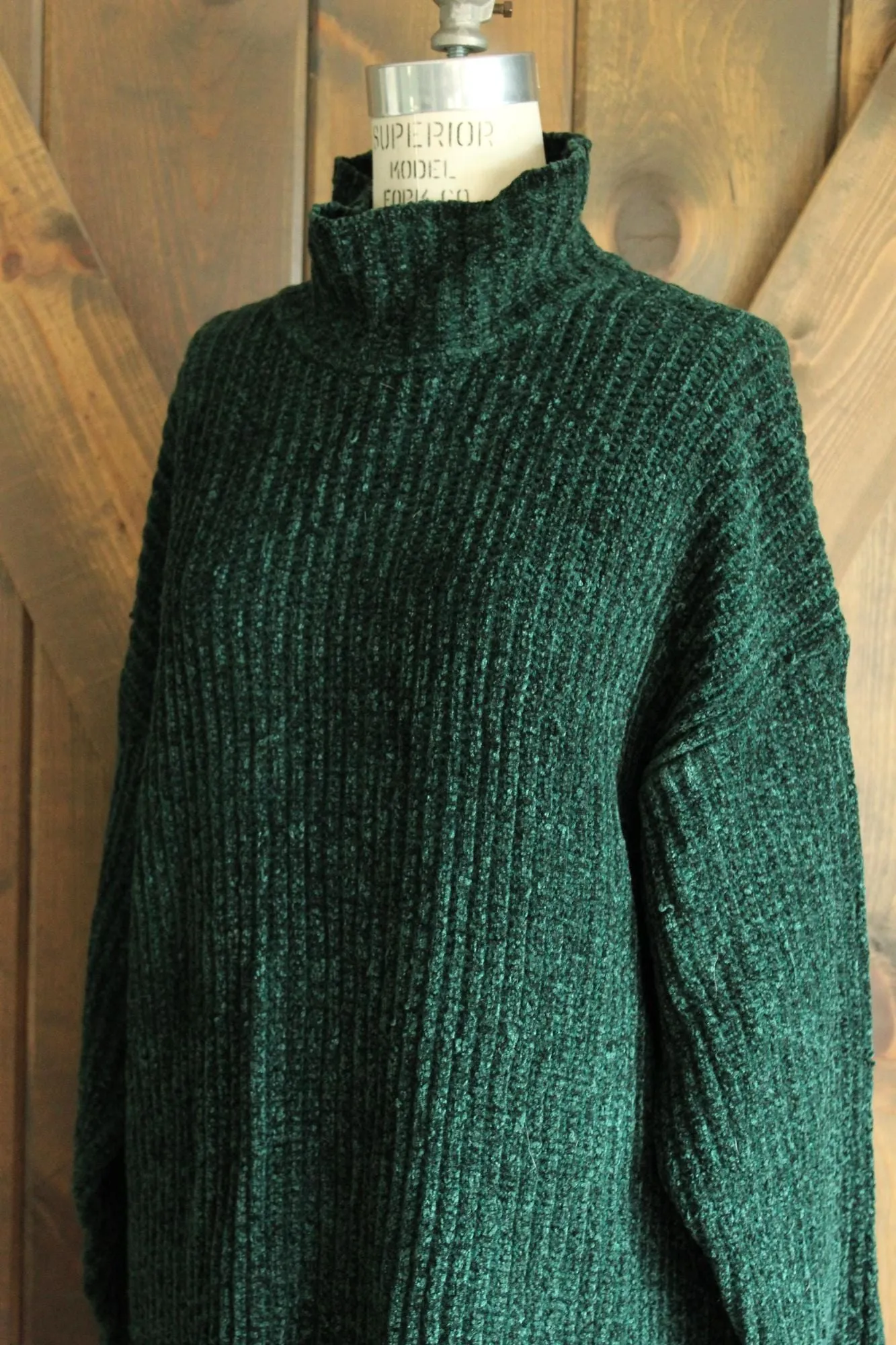 Vintage 1980s Kenzo Paris Green Chenille Turtleneck Sweater