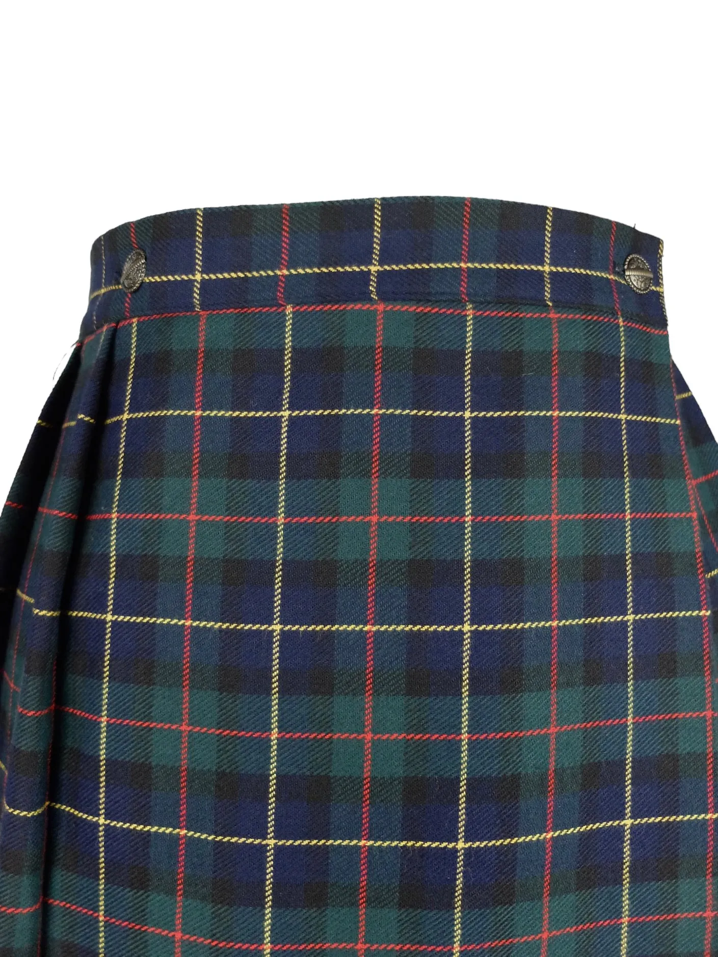 Vintage 90s Y2K Schoolgirl Academia Grunge Wool Blend Blue & Green Plaid High Waisted Check Print Pleated Wrap Mini Skirt | 26 Inch Waist