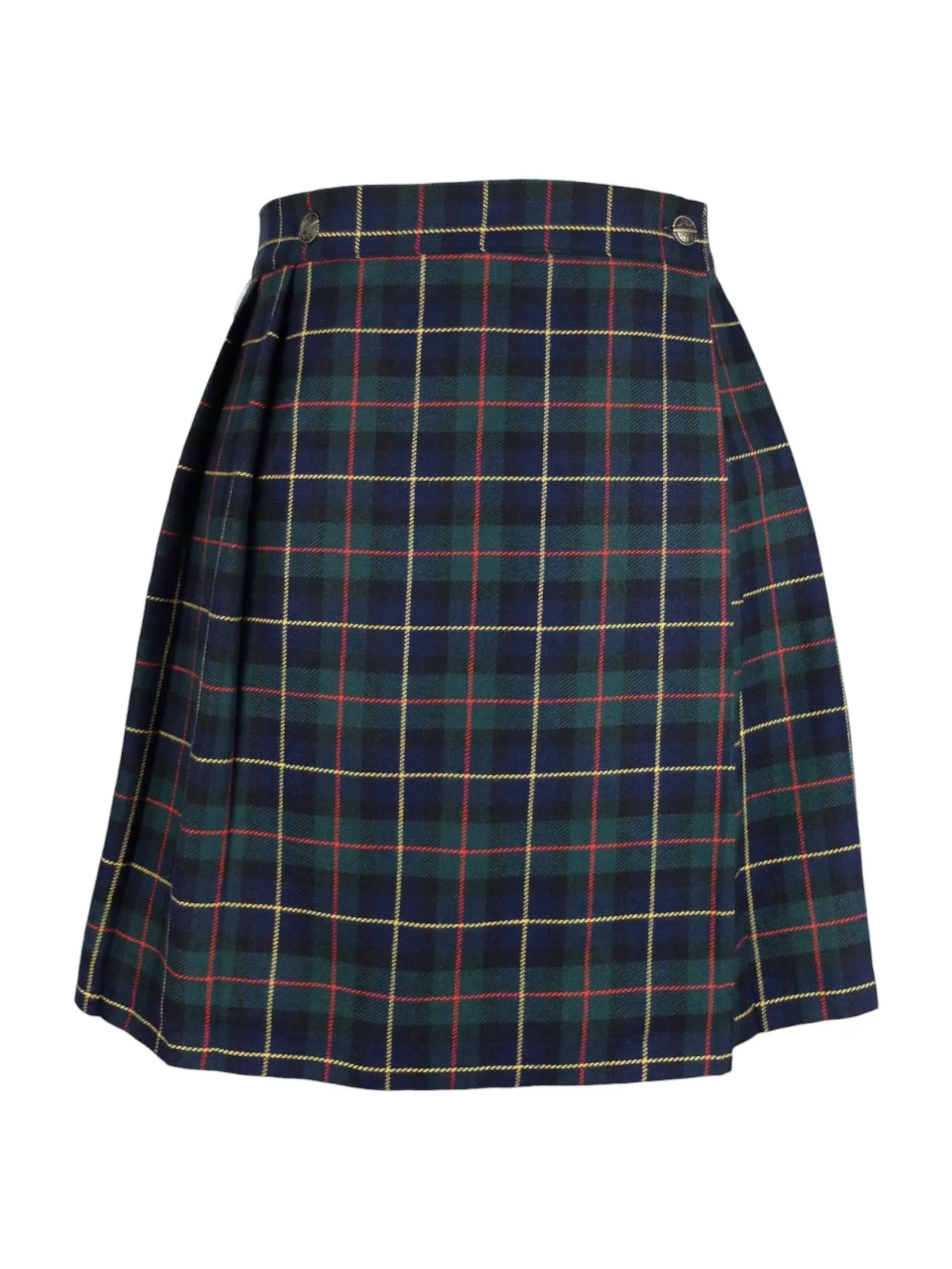 Vintage 90s Y2K Schoolgirl Academia Grunge Wool Blend Blue & Green Plaid High Waisted Check Print Pleated Wrap Mini Skirt | 26 Inch Waist