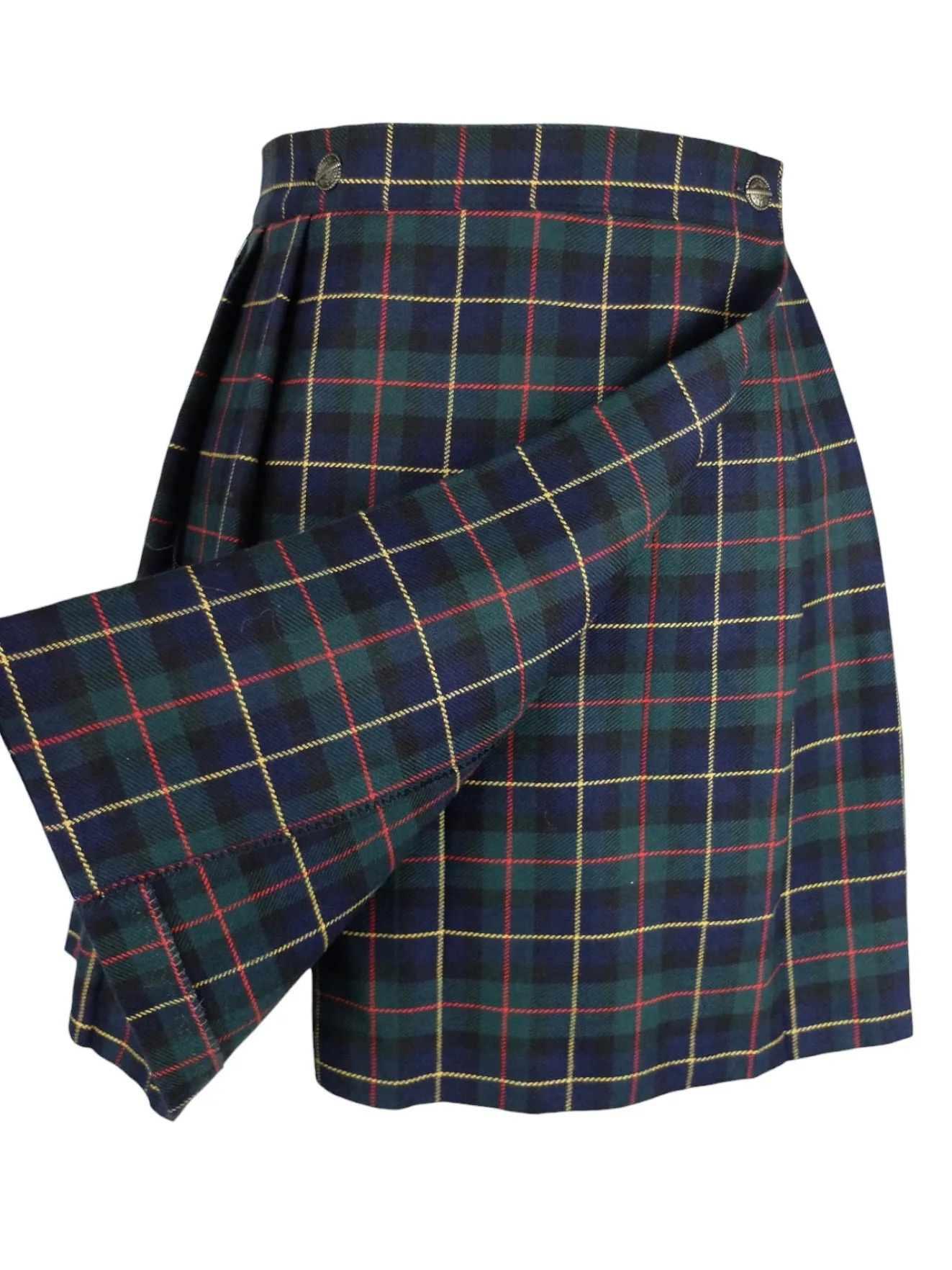 Vintage 90s Y2K Schoolgirl Academia Grunge Wool Blend Blue & Green Plaid High Waisted Check Print Pleated Wrap Mini Skirt | 26 Inch Waist