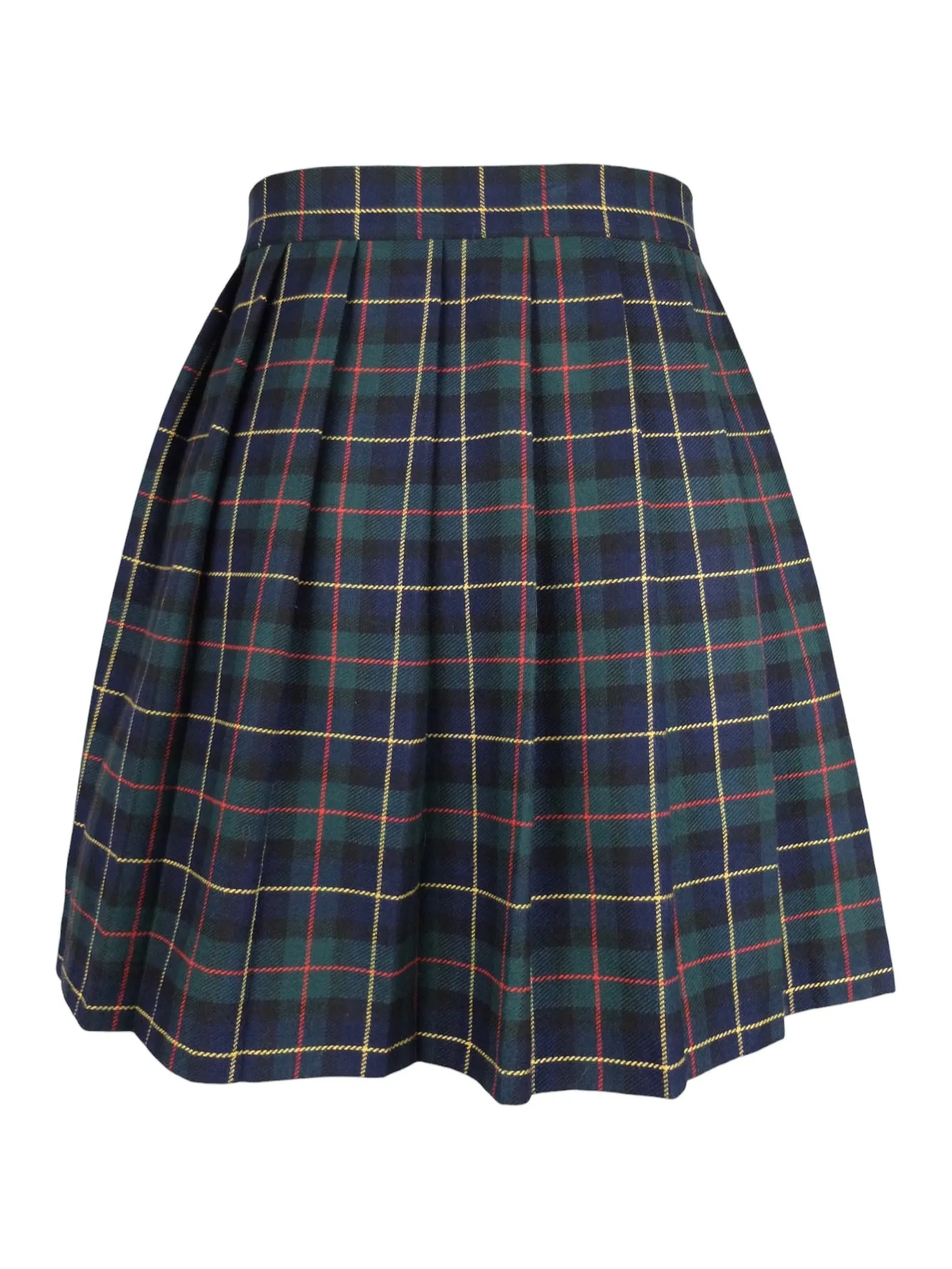 Vintage 90s Y2K Schoolgirl Academia Grunge Wool Blend Blue & Green Plaid High Waisted Check Print Pleated Wrap Mini Skirt | 26 Inch Waist