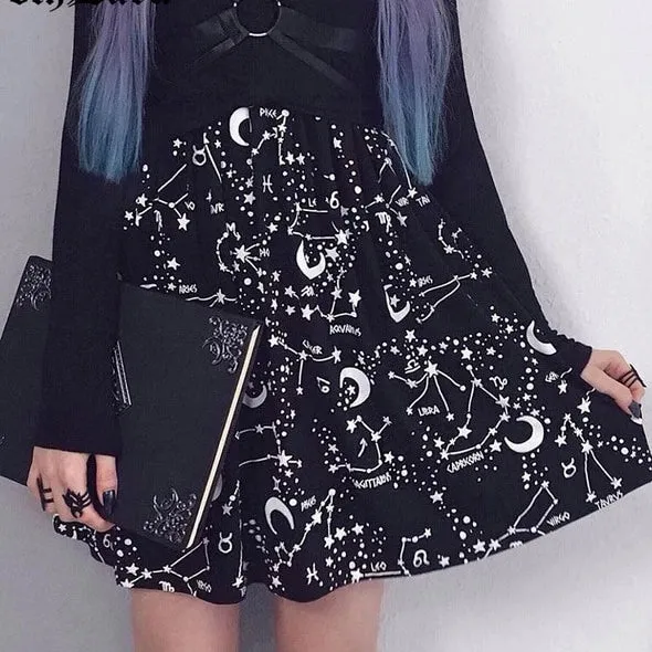 Vintage Elegant Constellation Printed Pleated Skirt