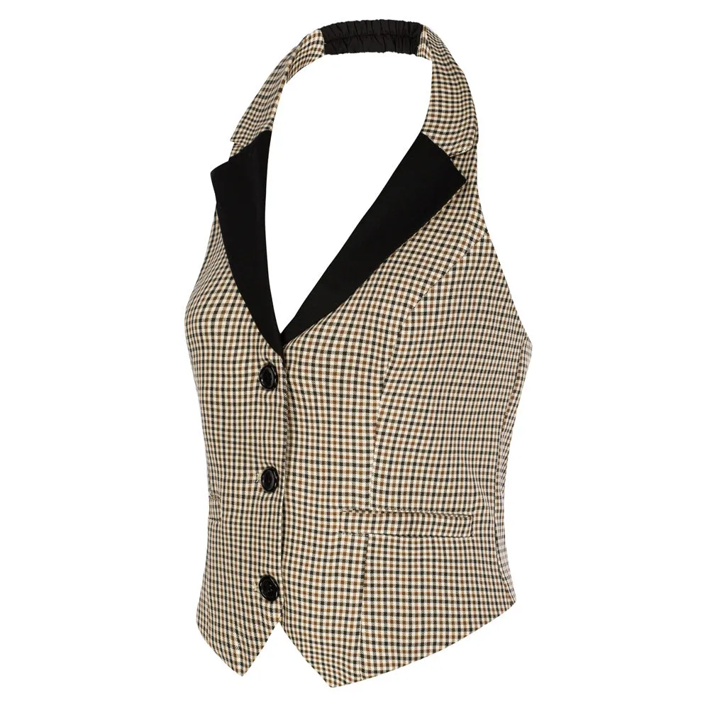 Waistcoat Vest Vintage Halter Lapel Button Down Suit Vest with Pockets