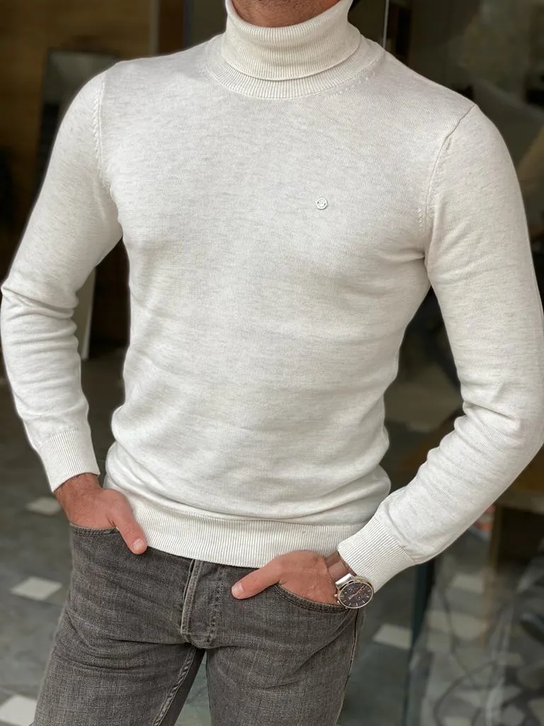 White Slim Fit Turtleneck Sweater for Men by GentWith.com