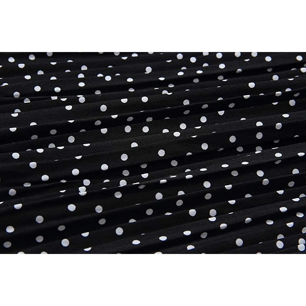 Womens High Waist Polka Dot Pleated Skirt