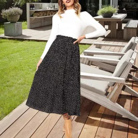 Womens High Waist Polka Dot Pleated Skirt