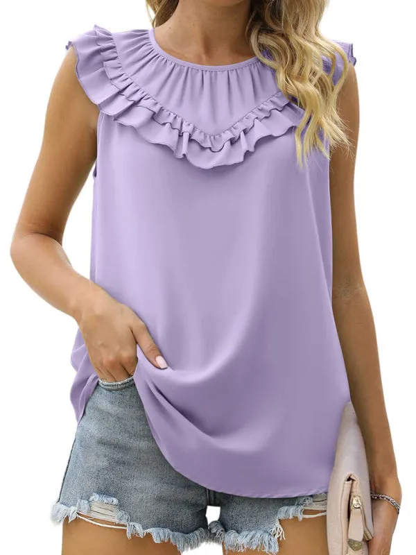 Women's Pleated Sleeveless Tank Top Chiffon Shirt