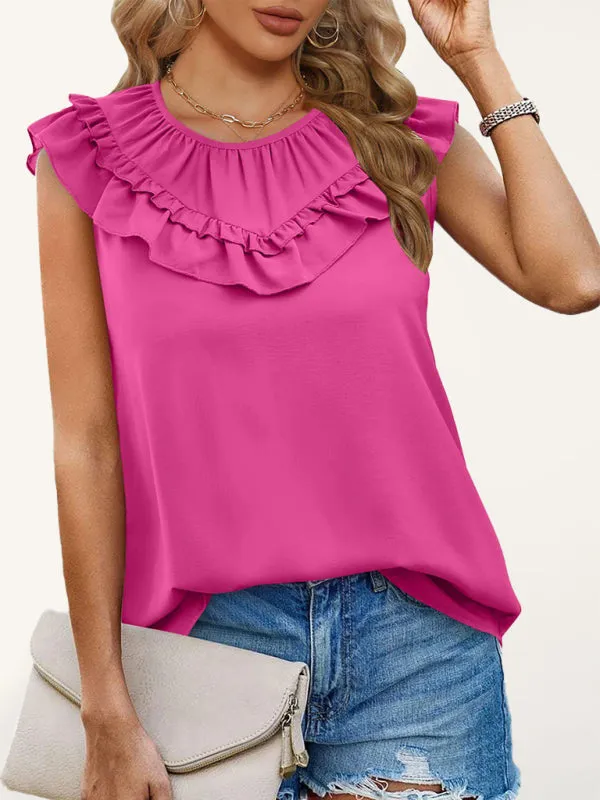 Women's Pleated Sleeveless Tank Top Chiffon Shirt