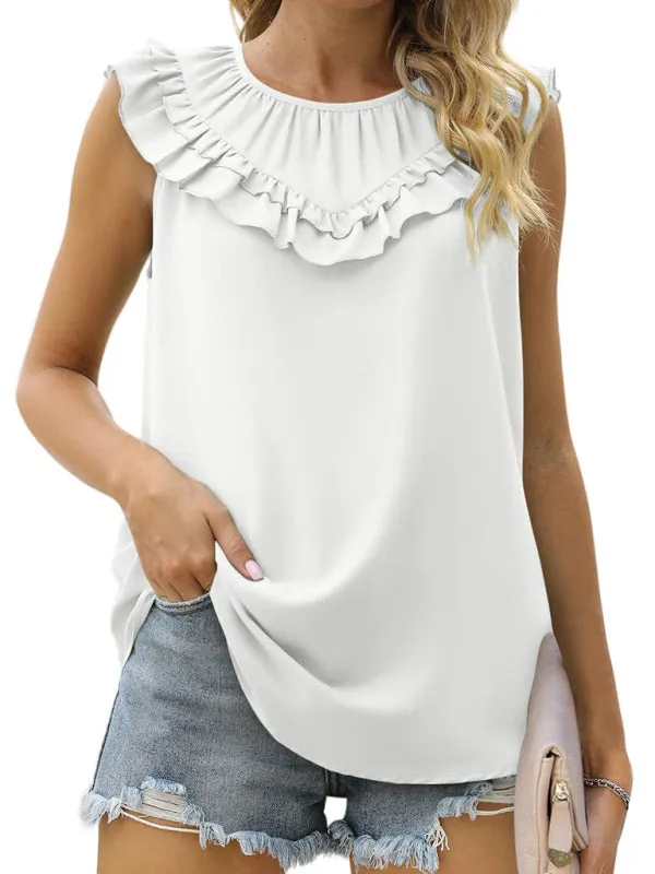 Women's Pleated Sleeveless Tank Top Chiffon Shirt