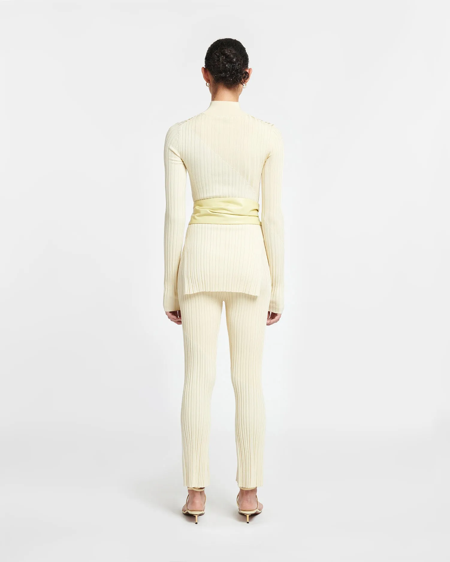 Zareen - Ribbed Merino Wool Turtleneck Top - Lime Yellow/Creme